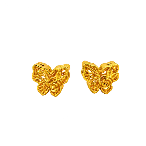 916 GOLD BEAD & CHARMS BUTTERFLY ROSE — 0.15GM / 1CM