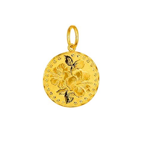 916 GOLD PENDANT FLORAL COIN image 1