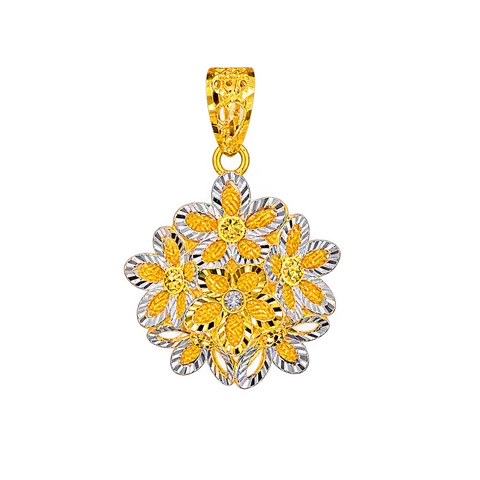 916 GOLD PENDANT DUAL TONE BLOOMING FLOWER image 1