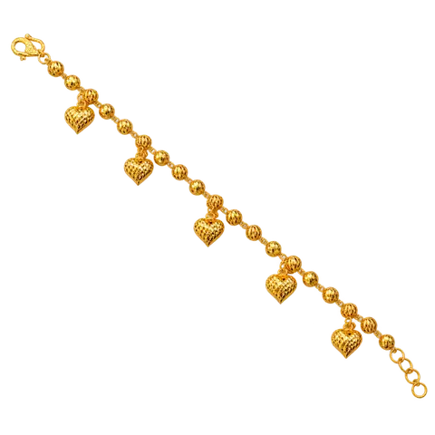 916 GOLD BRACELET BEADED HEART CHARMS image 1
