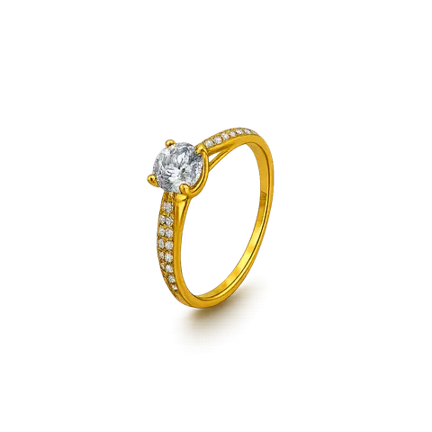 916 YELLOW GOLD SPARKLE SOLITAIRE RING